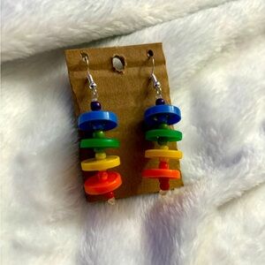 Rainbow Colored Medicine Cap Earrings Handmade